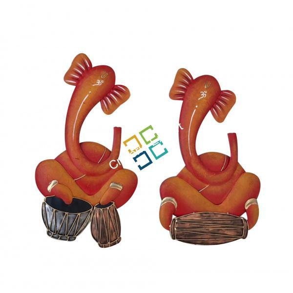Antique Orange Ganesha Wall Hanging showpiece /Gifts ( Set of 2) - Image 3