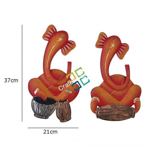 Antique Orange Ganesha Wall Hanging showpiece /Gifts ( Set of 2) - Image 4