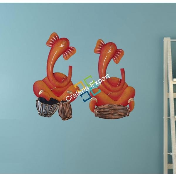 Antique Orange Ganesha Wall Hanging showpiece /Gifts ( Set of 2)