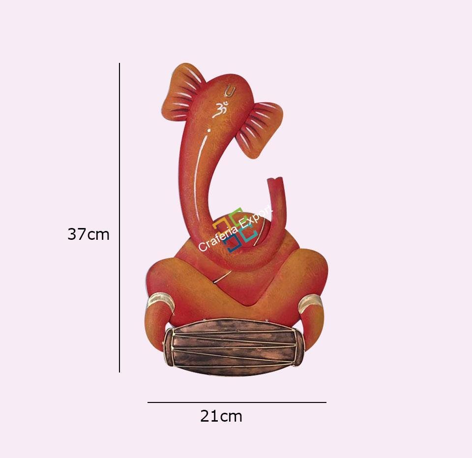 Antique Orange Ganesha palying Harmonium Wall Decor Showpiece for Home /Gifts Items - Image 4