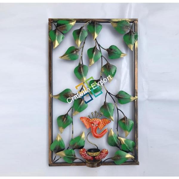 Leaf frame with ganesh T-light candle holder for wall decor - Image 2