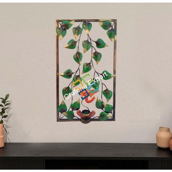 Leaf frame with ganesh T-light candle holder for wall decor