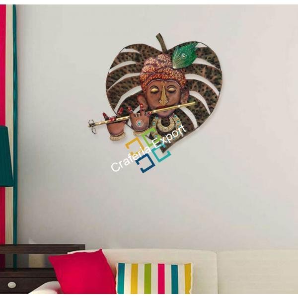 Trendy Handicraft Krishna Wall Hanging on leaf for wall decor/interior decor