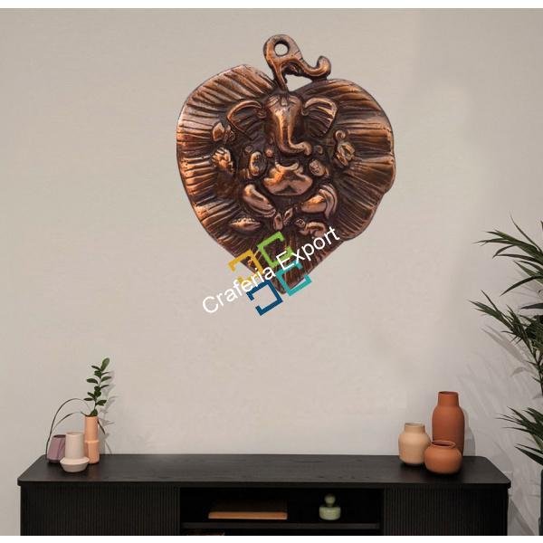 Handcrafted Metal Ganesha on palm leaf wall hanging showpiece/ gift idols - Image 3