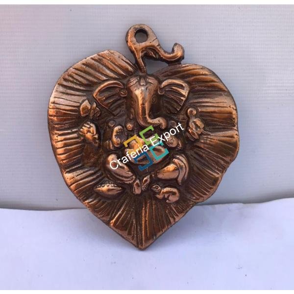 Handcrafted Metal Ganesha on palm leaf wall hanging showpiece/ gift idols - Image 2