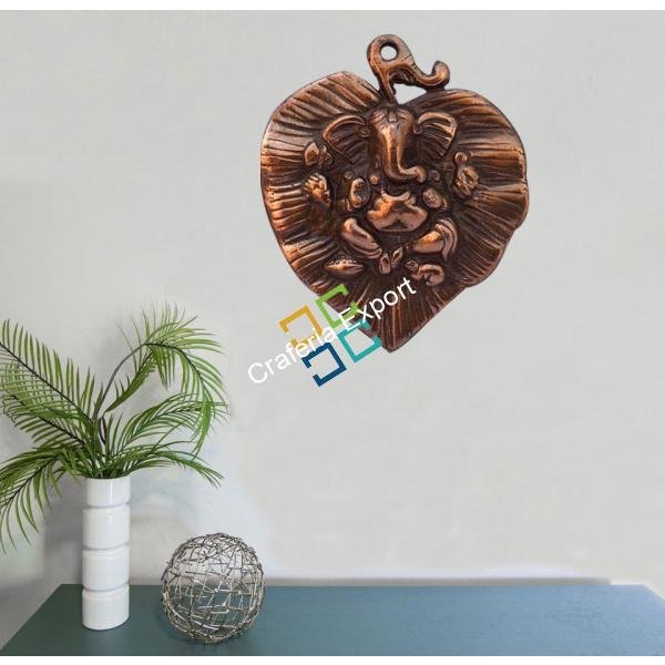 Handcrafted Metal Ganesha on palm leaf wall hanging showpiece/ gift idols