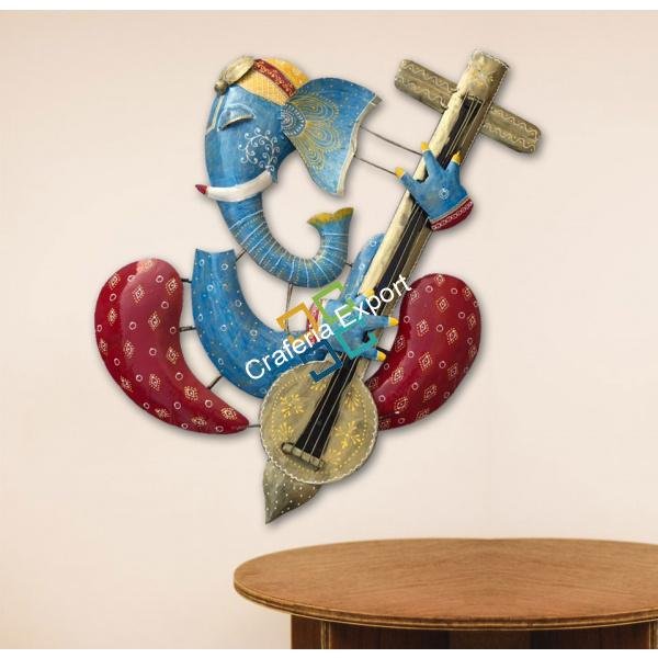 Unique/beautiful ganesha playing sitaar wall hanging for home decor - Image 3