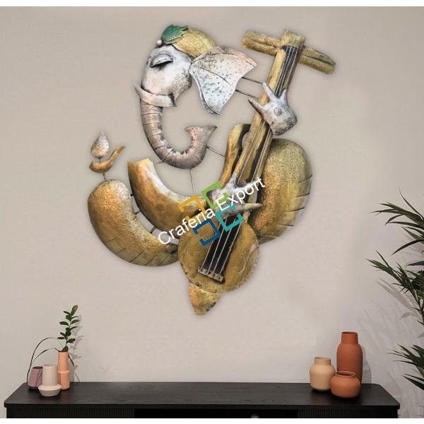 Unique/beautiful ganesha playing sitaar wall hanging for home decor