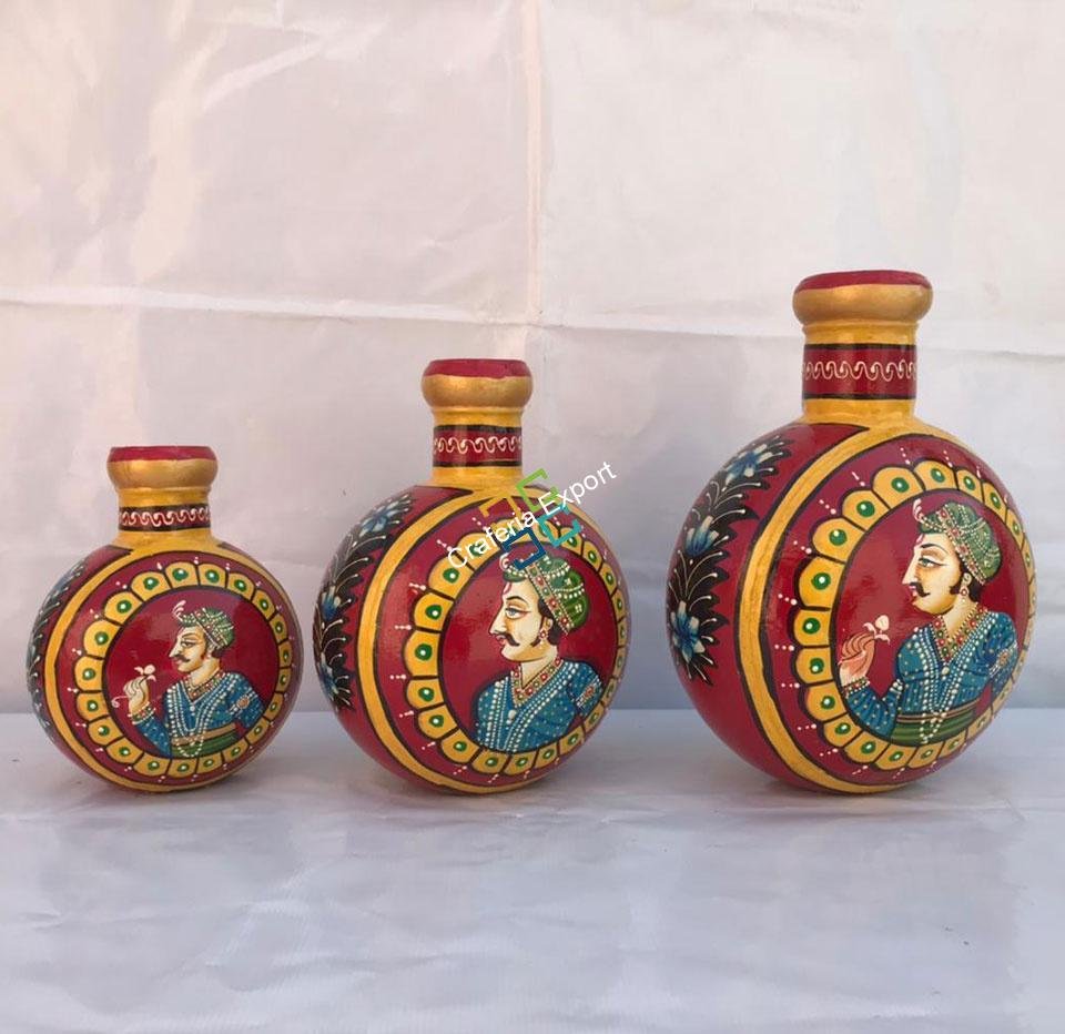 Handicrafted decorative flower pot painted by mughal shasak kalakriti (set of 3) - Image 3