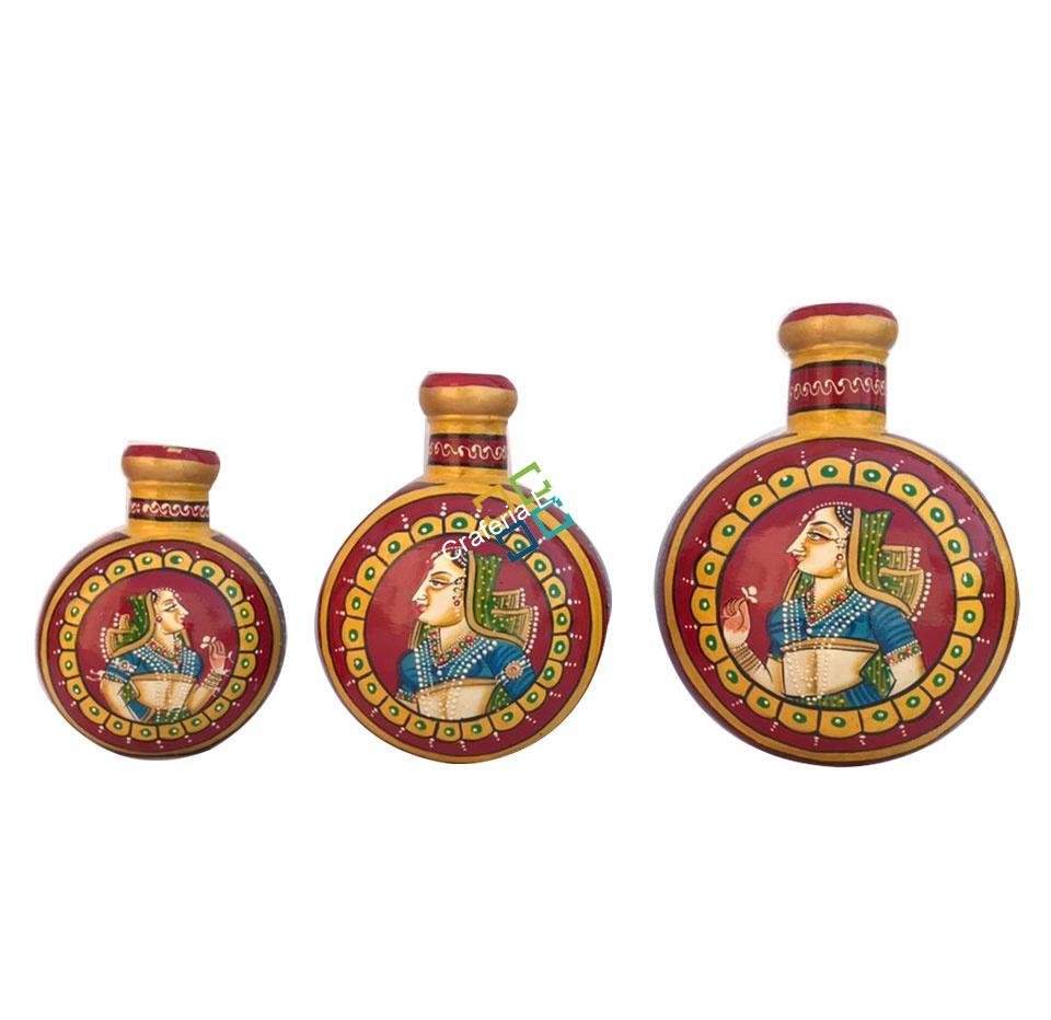 Handicrafted decorative flower pot painted by mughal shasak kalakriti (set of 3) - Image 2