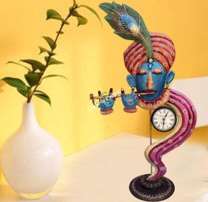 Multicoloured krishna table top clock/showpiece for home decor/office