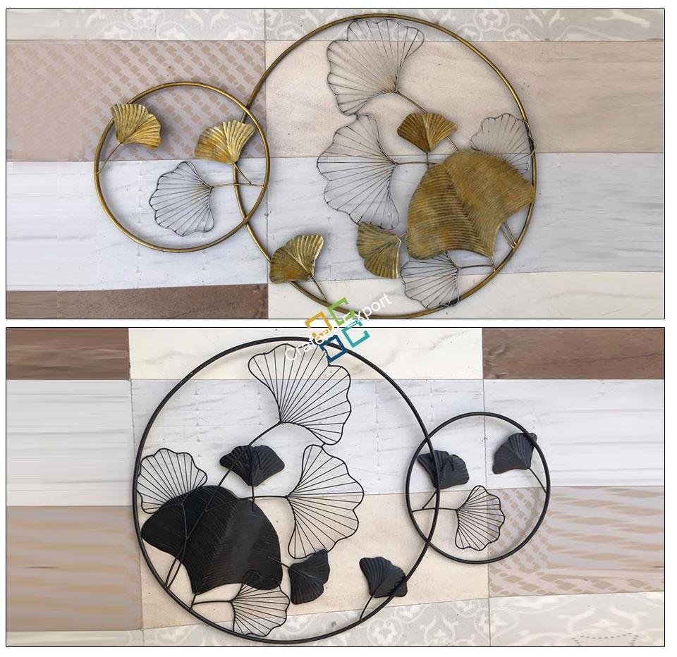 Elegant Round Double Flowers & Petals high Gloss Golden Wall Art Hanging - Image 2