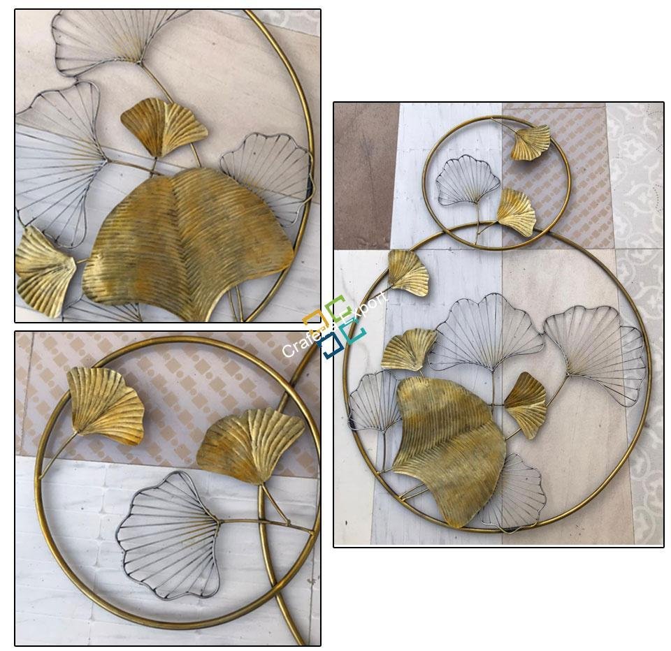 Elegant Round Double Flowers & Petals high Gloss Golden Wall Art Hanging - Image 3