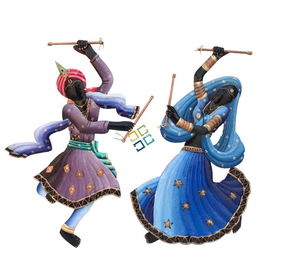Classic Multicolor Men & Women Playing Dandiya Wall Hanging Showpiece For Home Decoration - Image 2