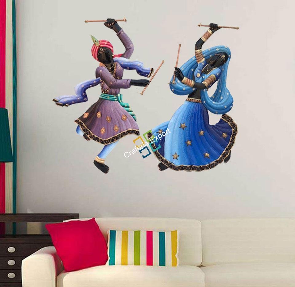 Classic Multicolor Men & Women Playing Dandiya Wall Hanging Showpiece For Home Decoration