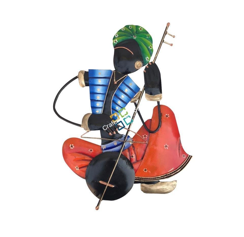 Indian Tradition Handcrafted Musical Men Wall Hanging Showpiece for Interior Decor/Gifts -(Set Of 2) - Image 4