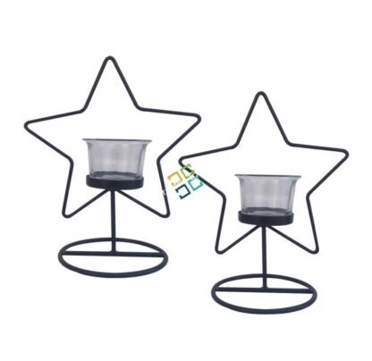 Star Shape Metal Table Top Tea Light Candle Holder Stand (Set Of 2) - Image 2