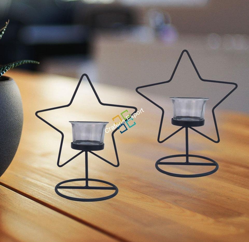 Star Shape Metal Table Top Tea Light Candle Holder Stand (Set Of 2)