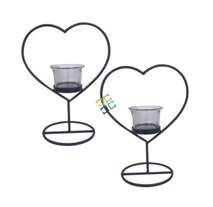 Heart Shape Metal Table Top T-Light Candle Holder Stand (Set Of 2) - Image 2