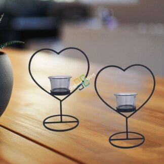 Heart Shape Metal Table Top T-Light Candle Holder Stand (Set Of 2)