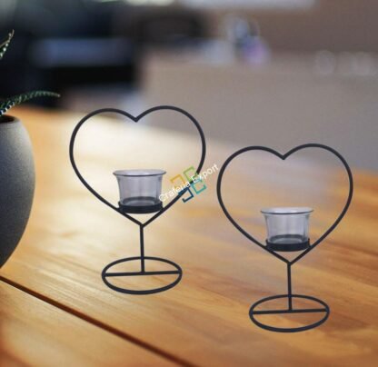 Heart Shape Metal Table Top T-Light Candle Holder Stand (Set Of 2)