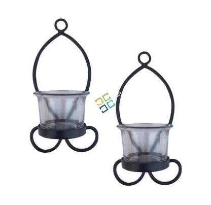 Leaf Shape Metal Wall Hanging Tea Light Candle Holder Stand  (set of 2) - Image 2