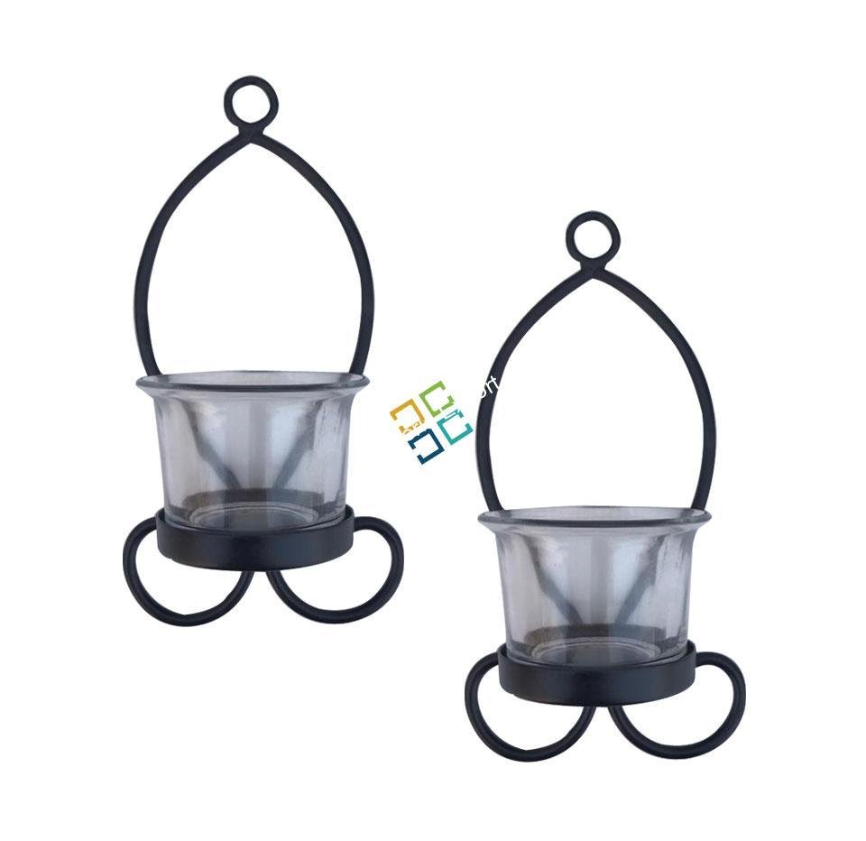 Leaf Shape Metal Wall Hanging Tea Light Candle Holder Stand (set of 2) - Image 2