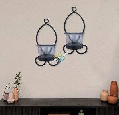 Leaf Shape Metal Wall Hanging Tea Light Candle Holder Stand  (set of 2)