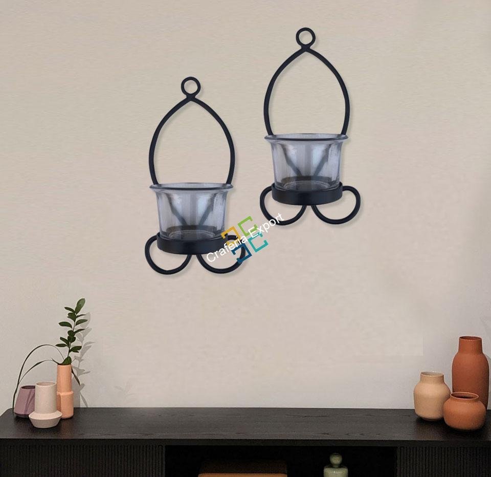 Leaf Shape Metal Wall Hanging Tea Light Candle Holder Stand (set of 2)