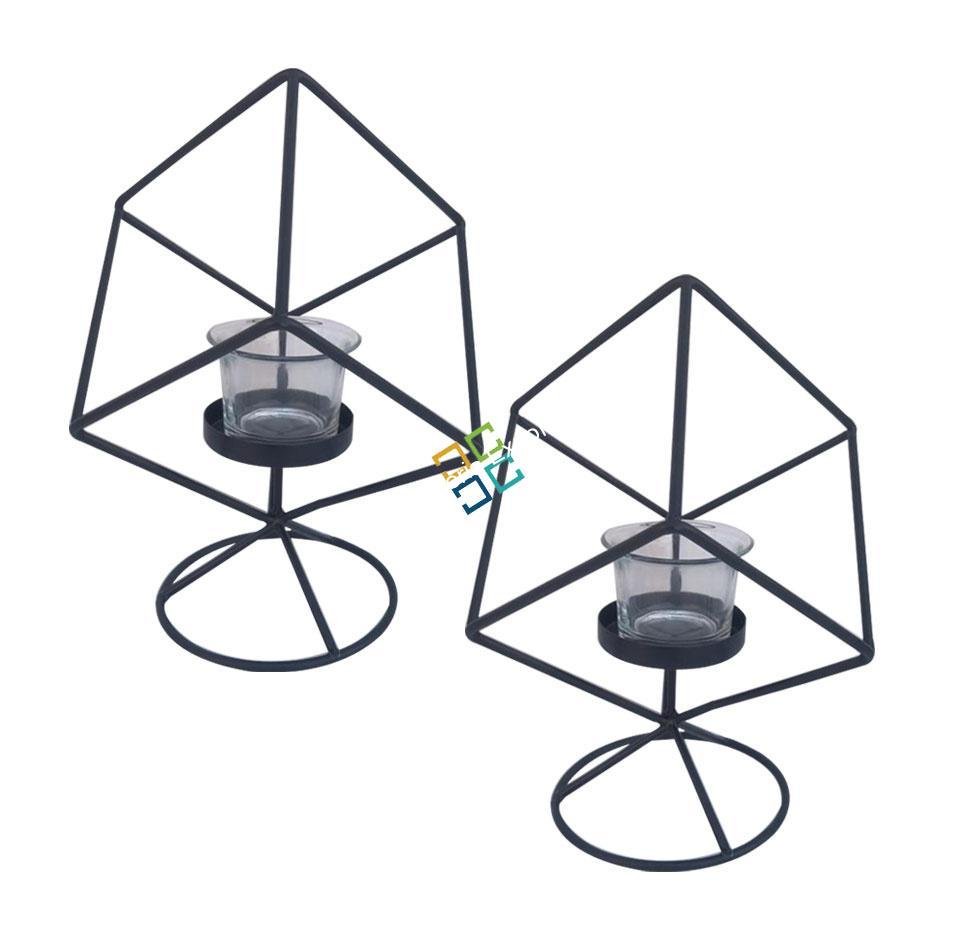 Cube Shape Metal Table Top T-Light Candle Holder Stand (set of 2) - Image 2