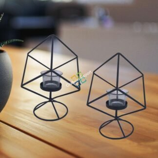 Cube Shape Metal Table Top T-Light Candle Holder Stand (set of 2)