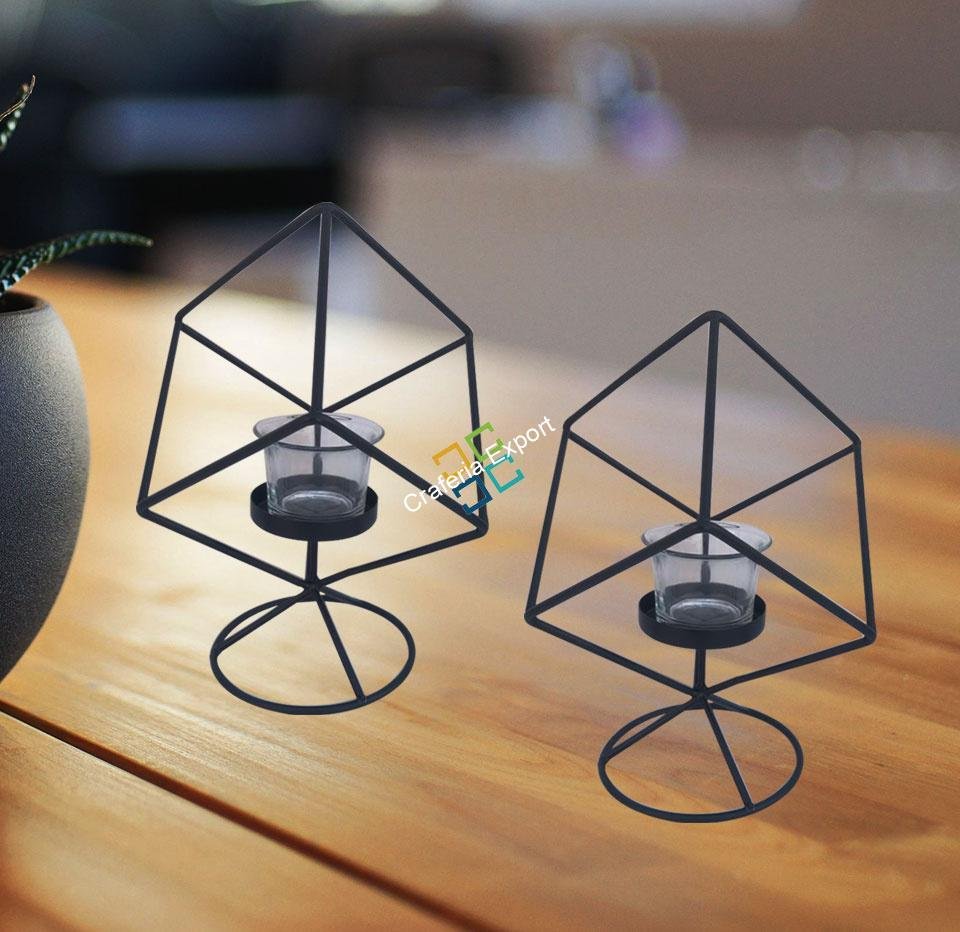 Cube Shape Metal Table Top T-Light Candle Holder Stand (set of 2)
