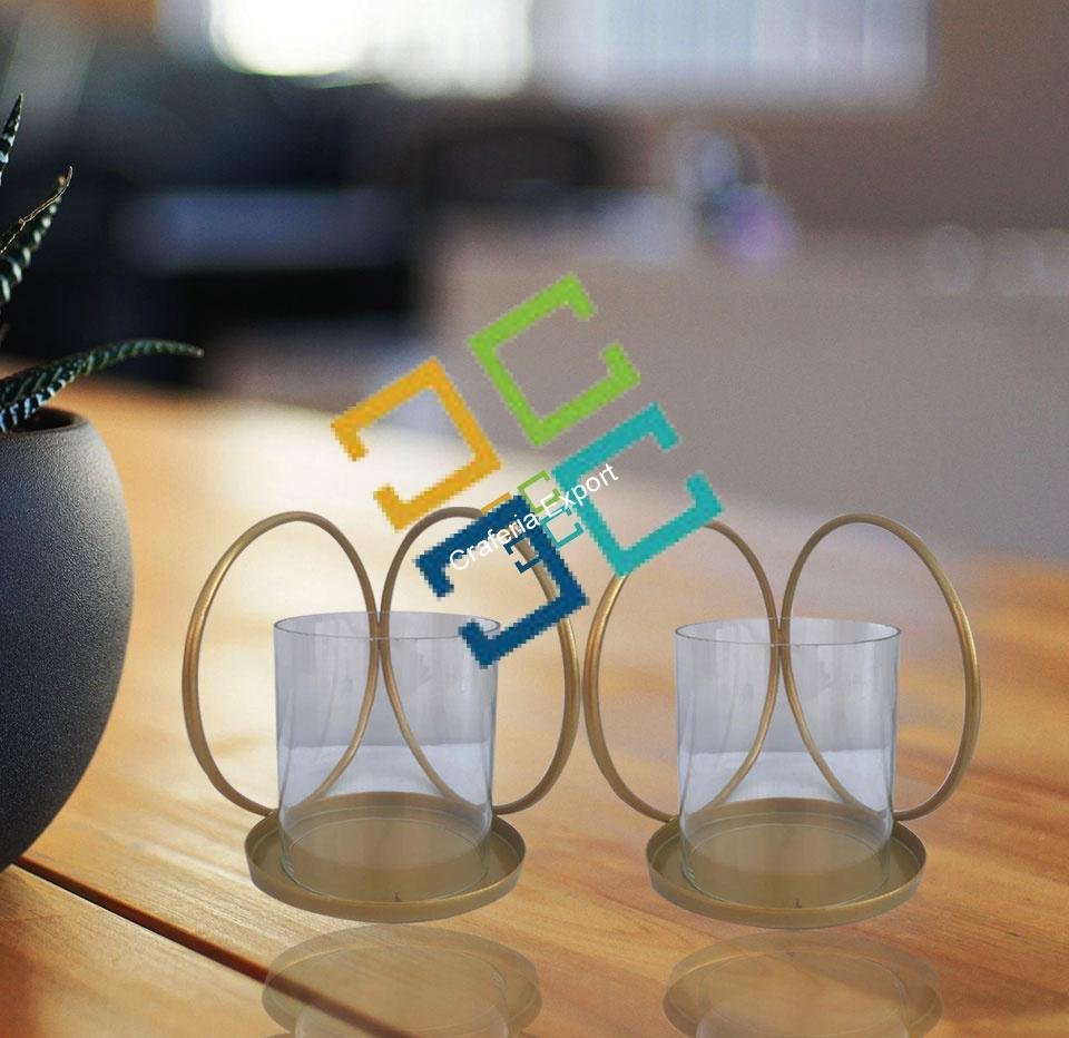 Attractive Shape Metal Table Top Tea Light Candle Holder Stand (set of 2)