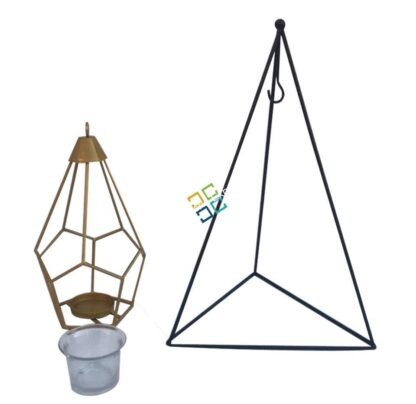Metal Brass Diamond  Shape Table Top With Hanging Stand Tea Light Candle Holder Stand - Image 4