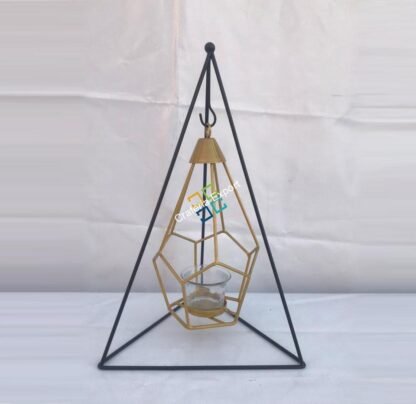 Metal Brass Diamond  Shape Table Top With Hanging Stand Tea Light Candle Holder Stand - Image 6