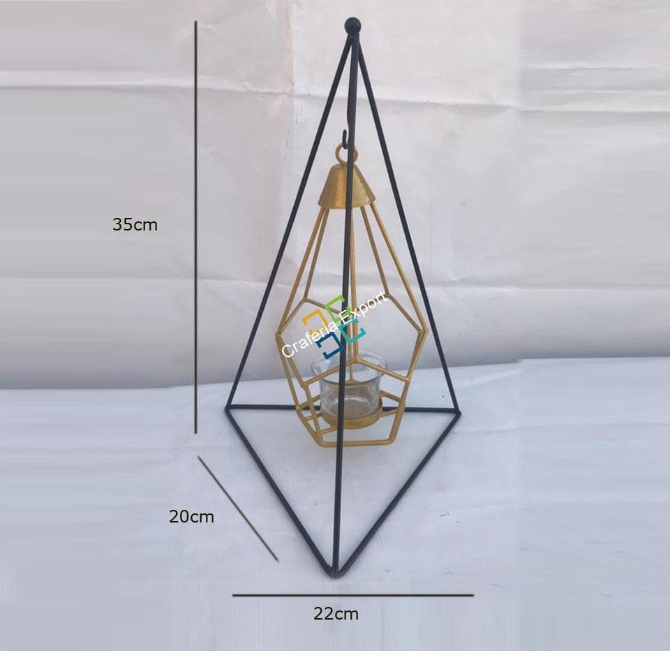 Metal Brass Diamond Shape Table Top With Hanging Stand Tea Light Candle Holder Stand - Image 2