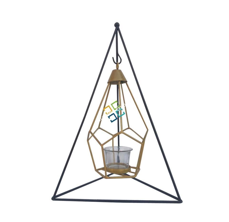 Metal Brass Diamond Shape Table Top With Hanging Stand Tea Light Candle Holder Stand - Image 3