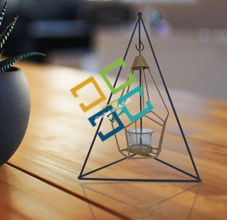 Metal Brass Diamond Shape Table Top With Hanging Stand Tea Light Candle Holder Stand