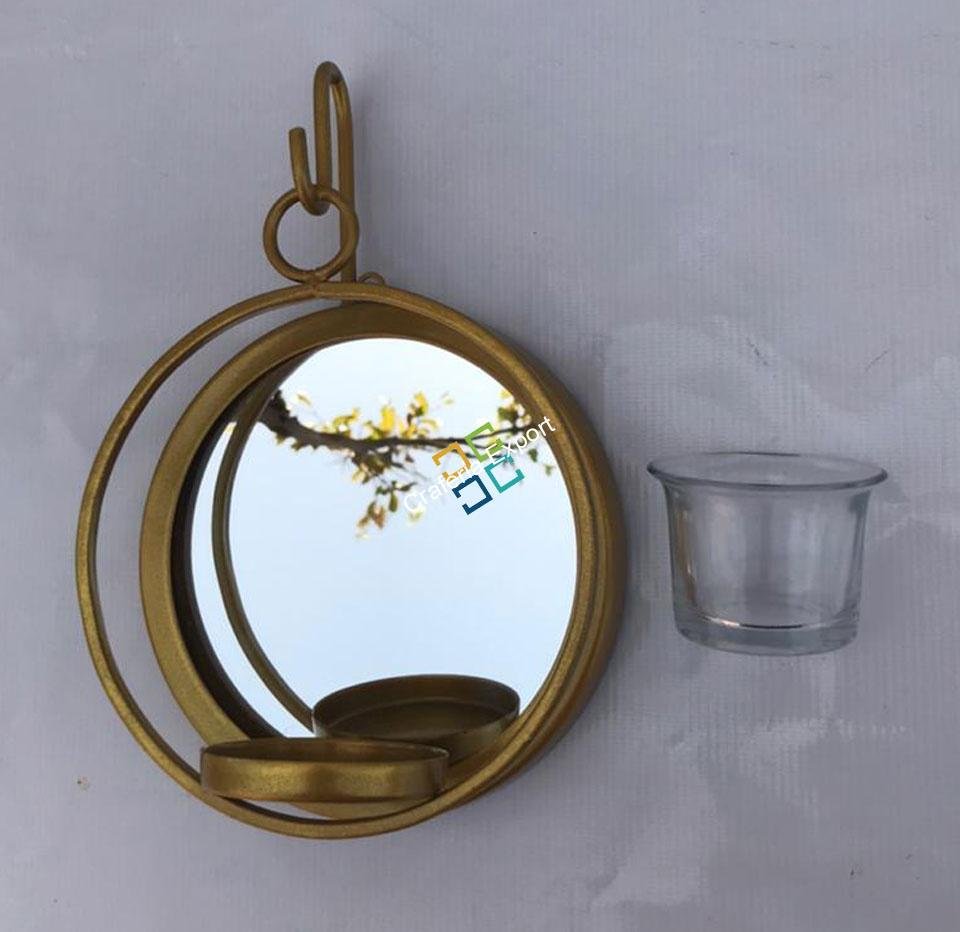 Mirror Round Shape Wall Hanging T-Light Candle Holder - Image 6