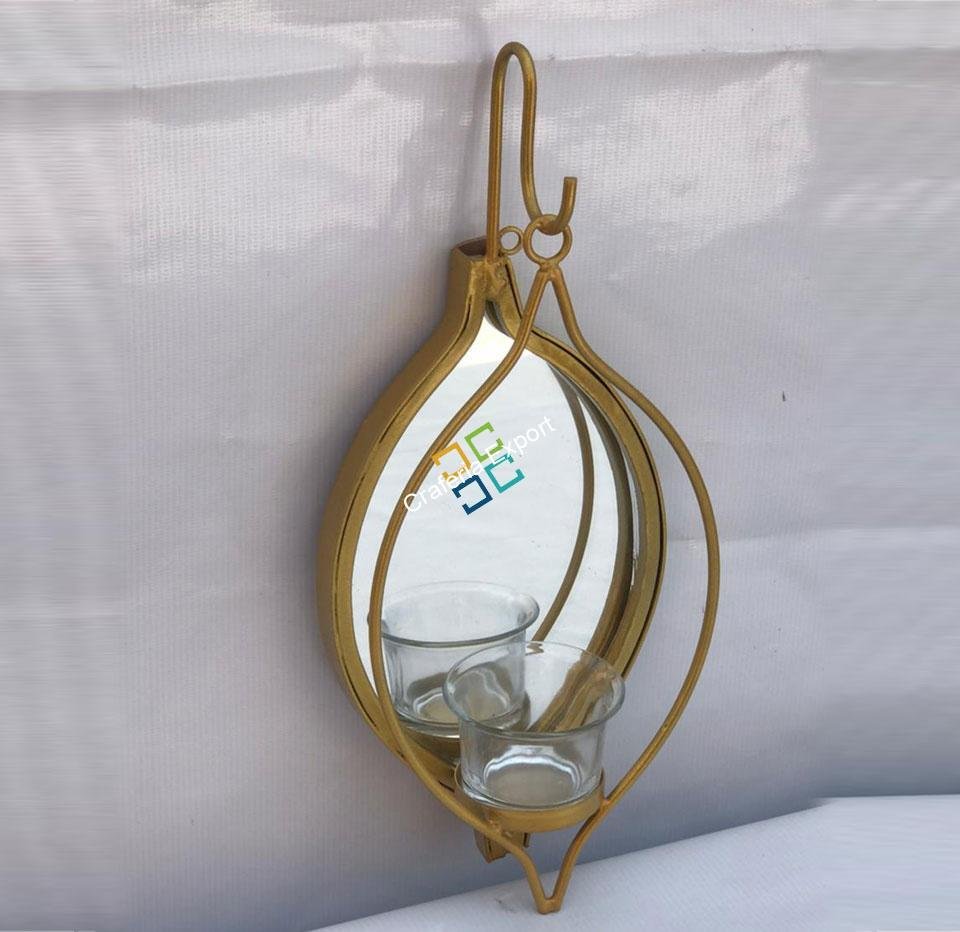Mirror Asokam Leaf Shape Wall Hanging Tea Light Candle Holder - Image 4