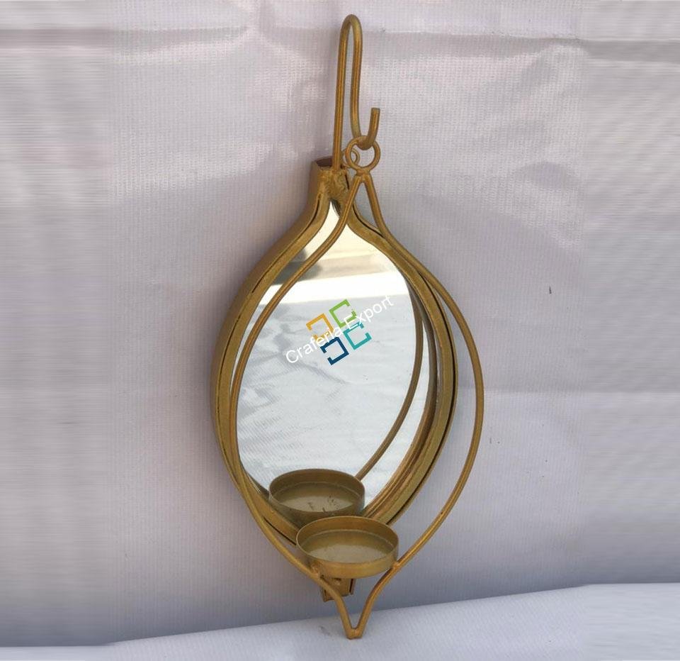 Mirror Asokam Leaf Shape Wall Hanging Tea Light Candle Holder - Image 3
