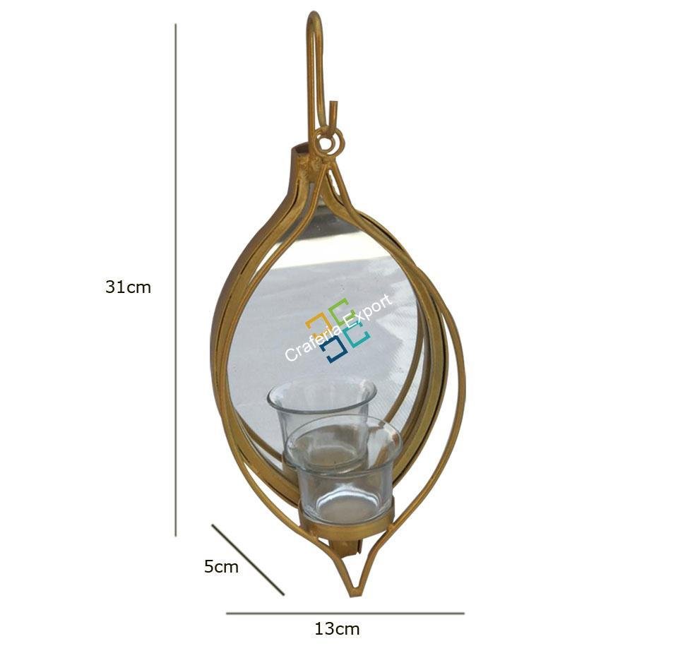 Mirror Asokam Leaf Shape Wall Hanging Tea Light Candle Holder - Image 2