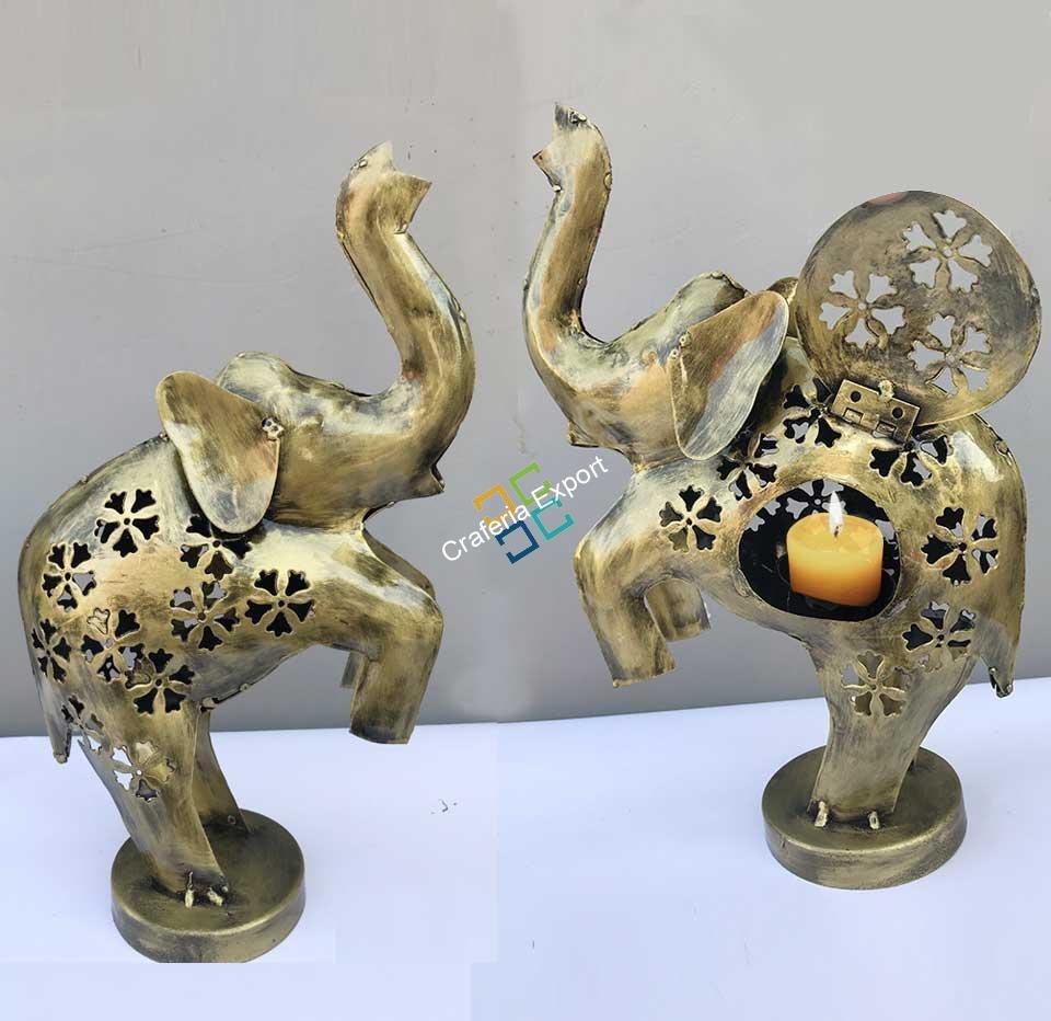 Handicraft metallic cute baby elephant shaped tealight candle holder for decor/Gifts - Image 4