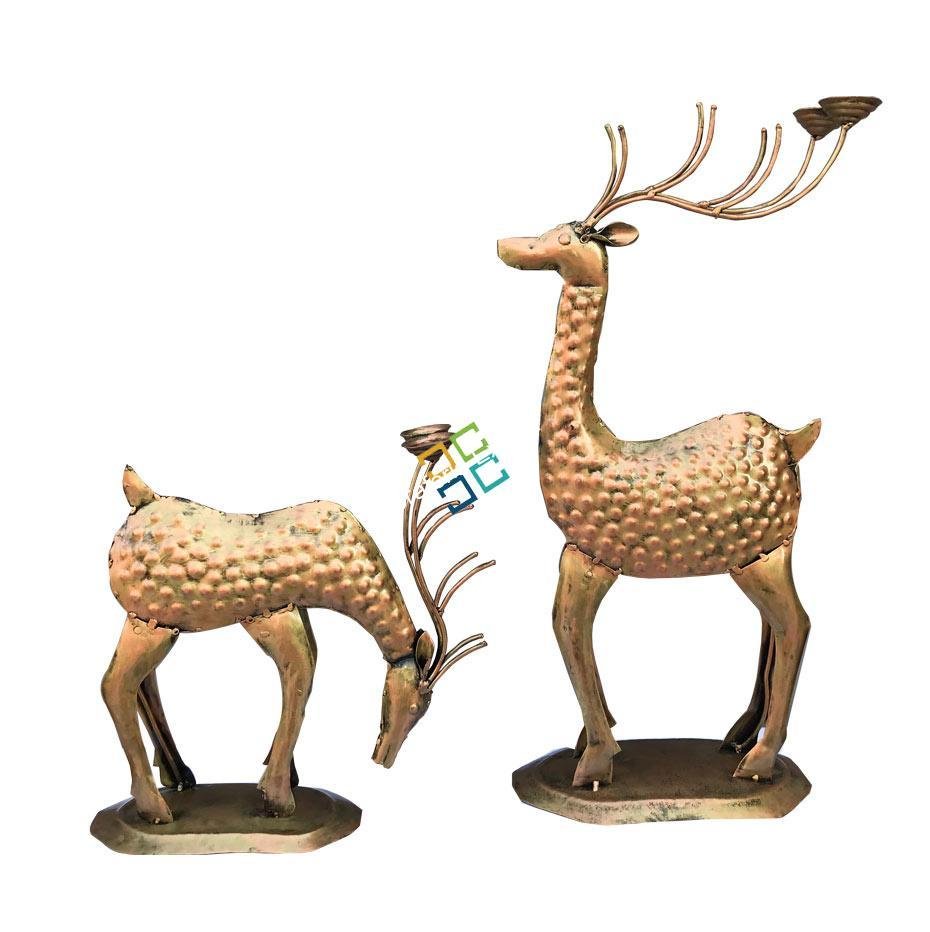 Antique Deer set of 2 with candle holder for home decorative - Image 2