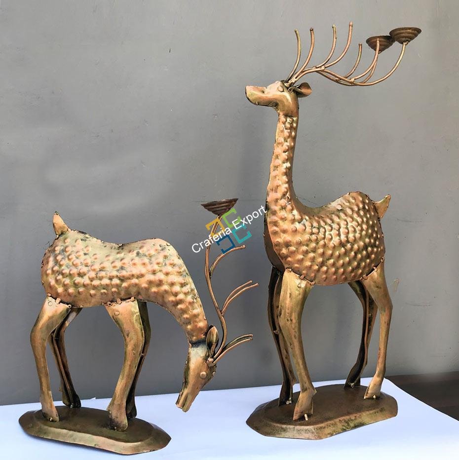 Antique Deer set of 2 with candle holder for home decorative - Image 4