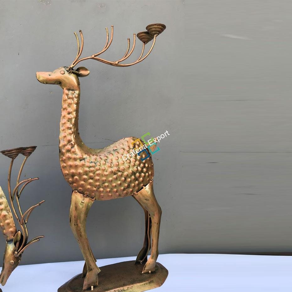 Antique Deer set of 2 with candle holder for home decorative - Image 5