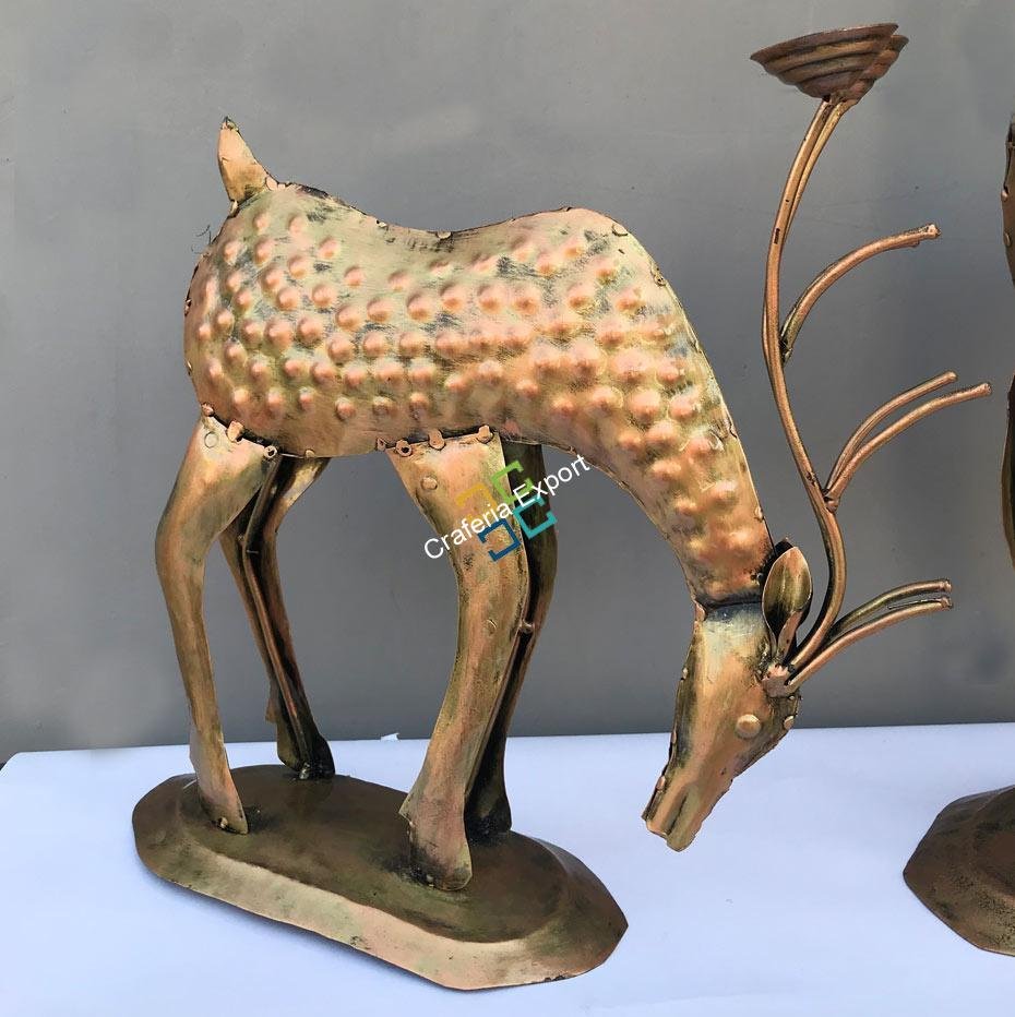 Antique Deer set of 2 with candle holder for home decorative - Image 3