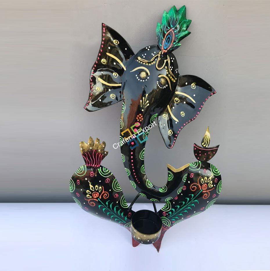 Handcrafted Lord Ganesha wall hanging with candle holder for home decor /gift item - Image 2