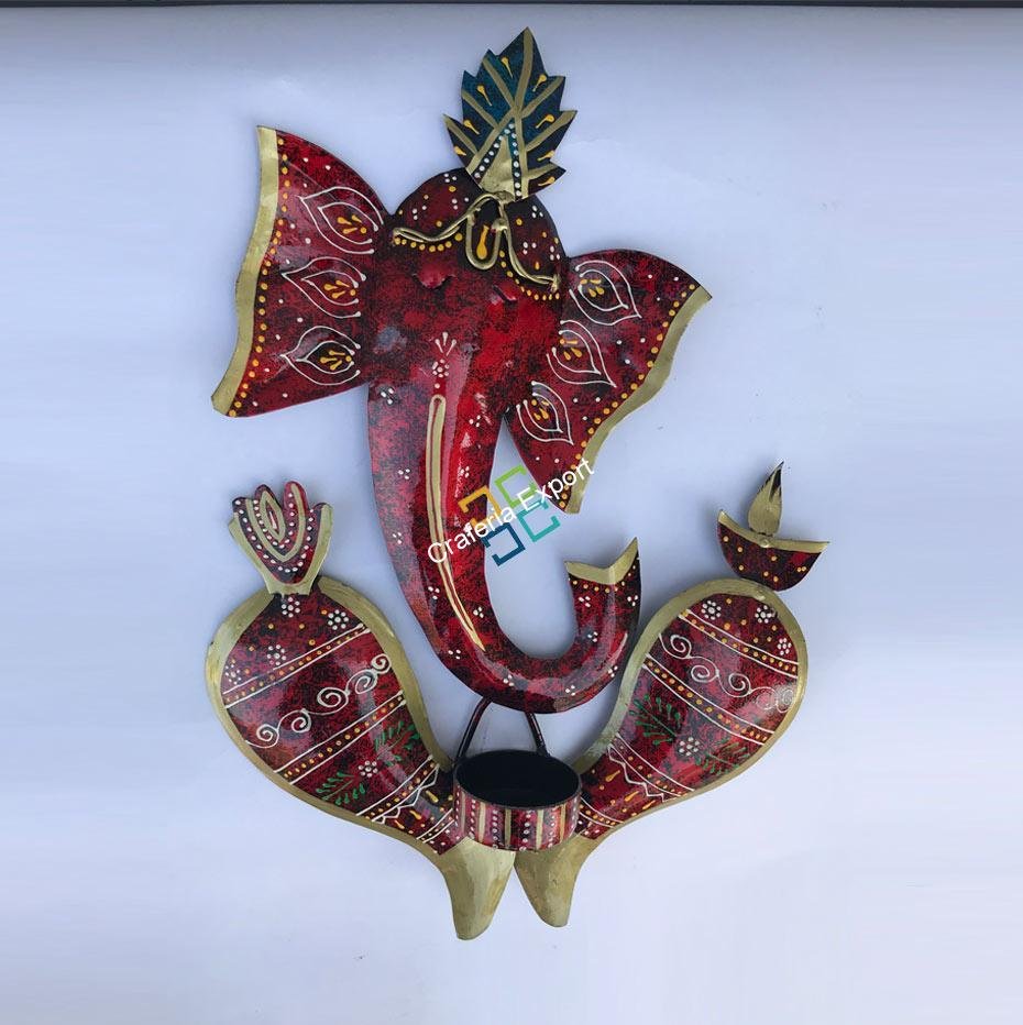 Handcrafted Lord Ganesha wall hanging with candle holder for home decor /gift item - Image 3