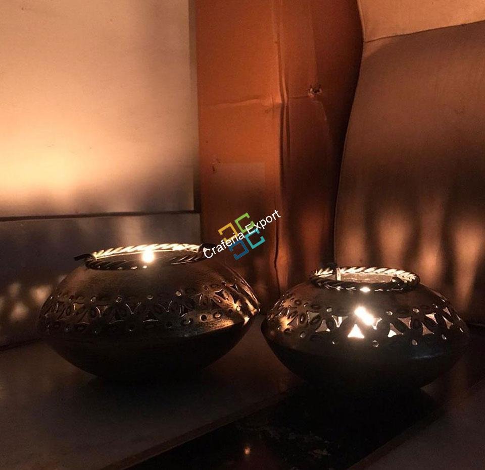 Traditionally designed handcrafted Hexagonal prism shaped T-light candle holder/home decor/gift item (pack of 2) - Image 3